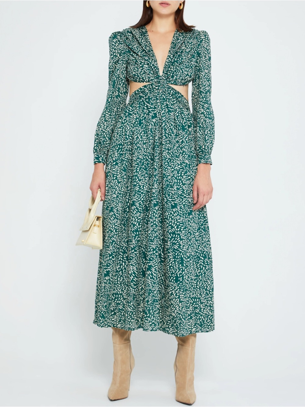 Opt Kimia Green White Floral Cutout Cotton Maxi Dress Size S